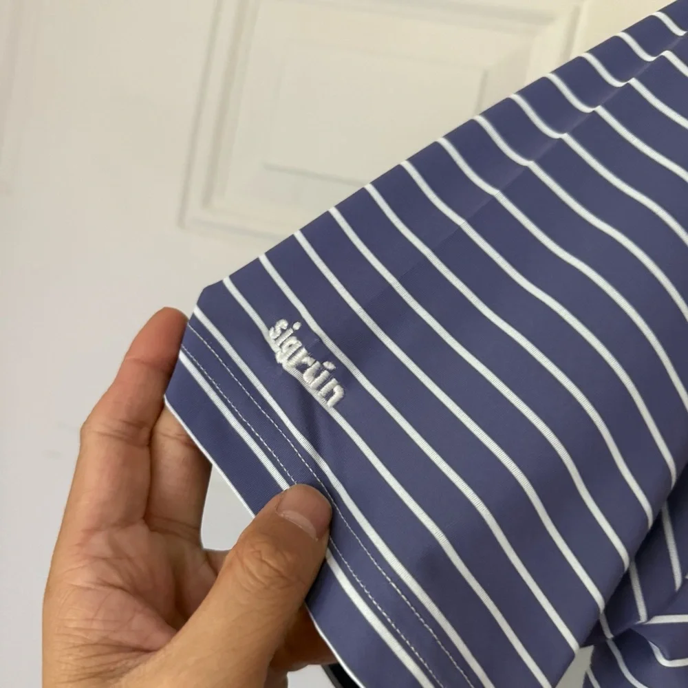 SIGRUN golf blue white striped athletic short sleeve polo shirt - Picture 4 of 9